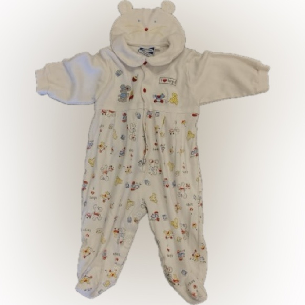 Vtg Carriage Boutiques Baby 6m Footed Sleeper I Love Toys Bear Mouse Collar Snap